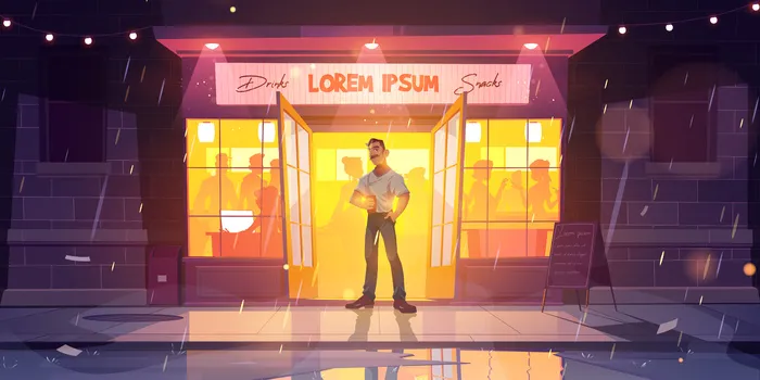 雨夜城市街道上的酒吧或咖啡馆eps,ai矢量模版下载