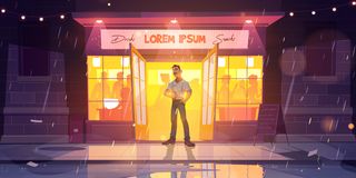 雨夜城市街道上的酒吧或咖啡馆