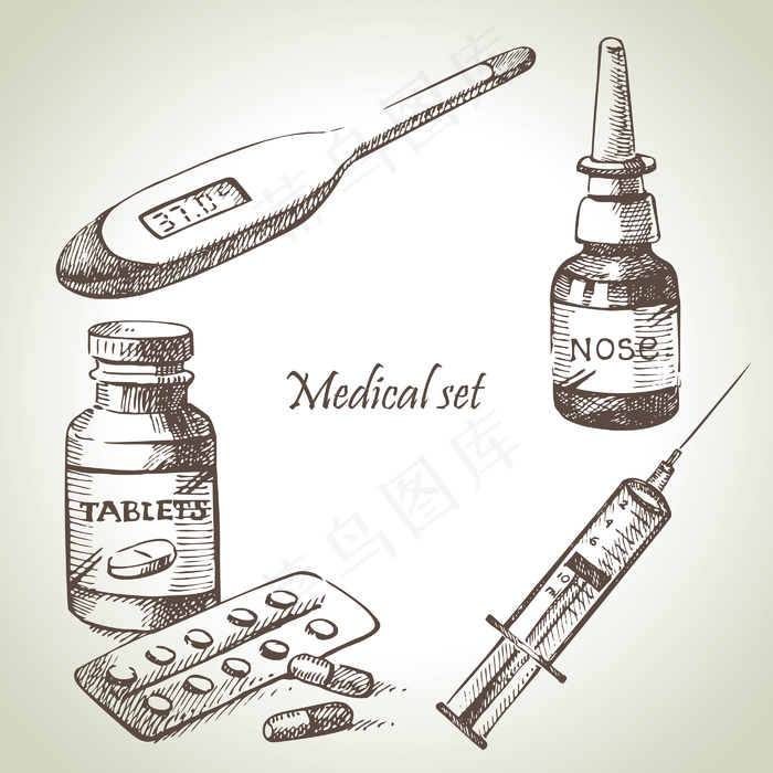医疗套装。手绘插图eps,ai矢量模版下载