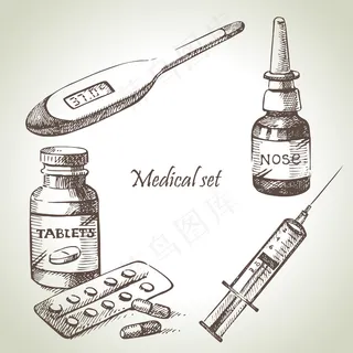 医疗套装。手绘插图