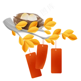 秋天黄色叶子和鸟巢