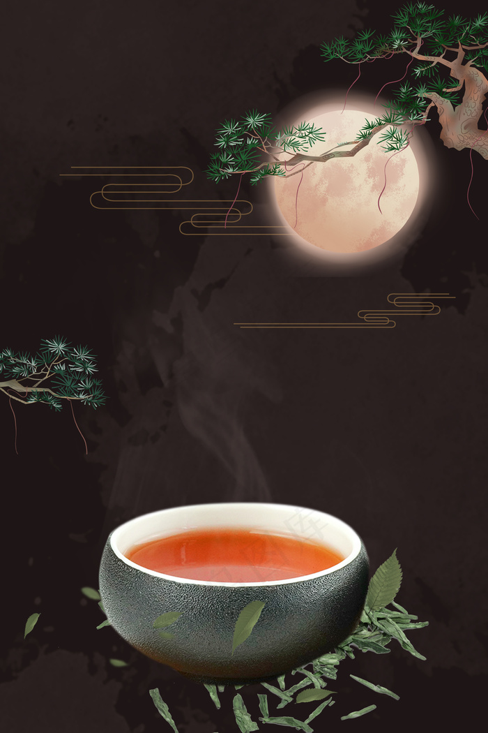简约茶文化中秋节背景海报