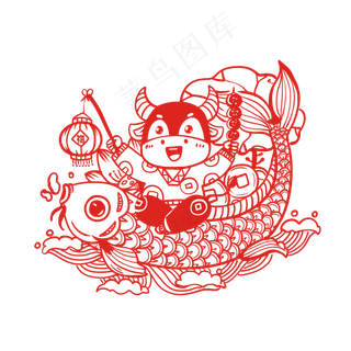 牛年窗花锦鲤年年有鱼中国风剪纸