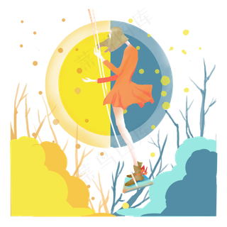 二十四节气秋分少女荡秋千金黄P