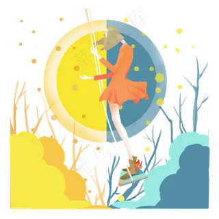 二十四节气秋分少女荡秋千金黄P