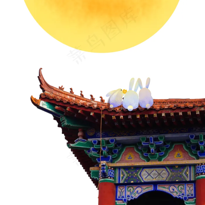 中秋兔子屋檐赏月(2000X2000(DPI:72))psd模版下载