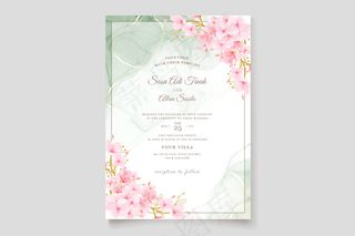 水彩樱花花卉和树叶卡套