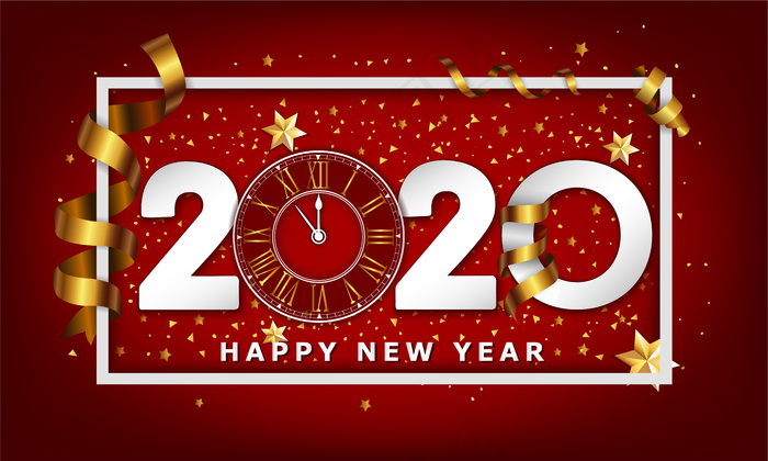新年排版创意背景2020与时钟