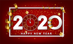 新年排版创意背景2020与时钟