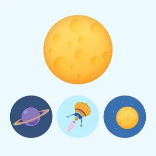 月亮。由 3 个圆形彩色图标、土星、行星图标、图标宇宙飞船、不明飞行物、月亮和星星组成,矢量图 月亮。由 3 个圆形彩色图标、土星、行星图标、图标宇宙飞船、不明飞行物、月亮和星星组成,矢量图