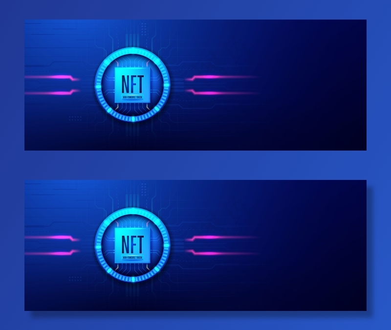 Nft不可替代代币蓝色抽象背景上的加密艺术