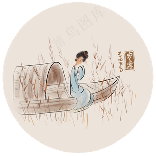 二十四节气寒露船上赏秋的少女