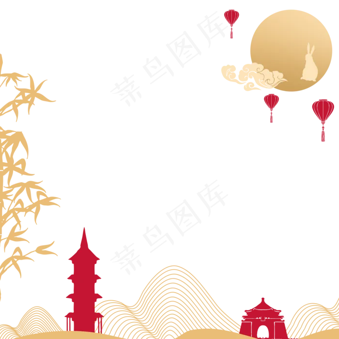 金色红色矢量山塔月亮中秋(2000X2000(DPI:300))psd模版下载