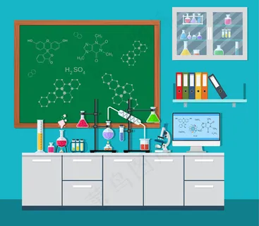 实验室设备、罐子、烧杯、烧瓶、
