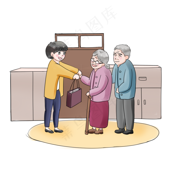 重阳节全家团圆登高卡通手绘回家