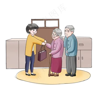 重阳节全家团圆登高卡通手绘回家