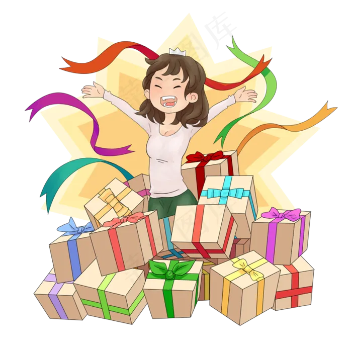 双十一疯狂购物少女包裹礼物剁手(1500X1500(DPI:300))psd模版下载