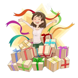双十一疯狂购物少女包裹礼物剁手