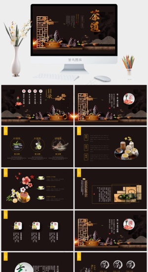 灰色中国风PPT模板预览图
