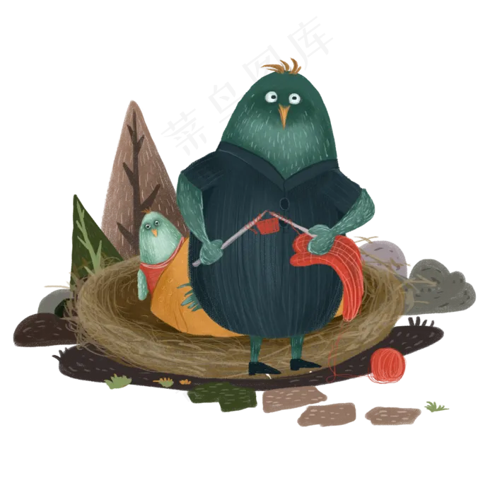 冬季鸟妈妈织毛衣(2000X2000(DPI:300))psd模版下载