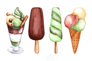 手绘水彩冰淇淋系列