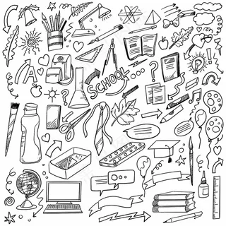 手绘涂鸦学校和工作集设计