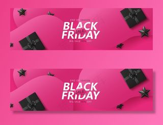 黑色星期五销售横幅banner布局设计模板图形抽象粉色背景。