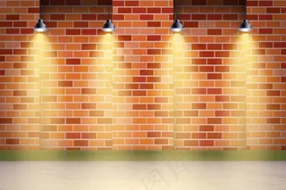 聚光灯背景砖墙和