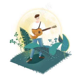 中秋在月下拉小提琴的男孩PNG