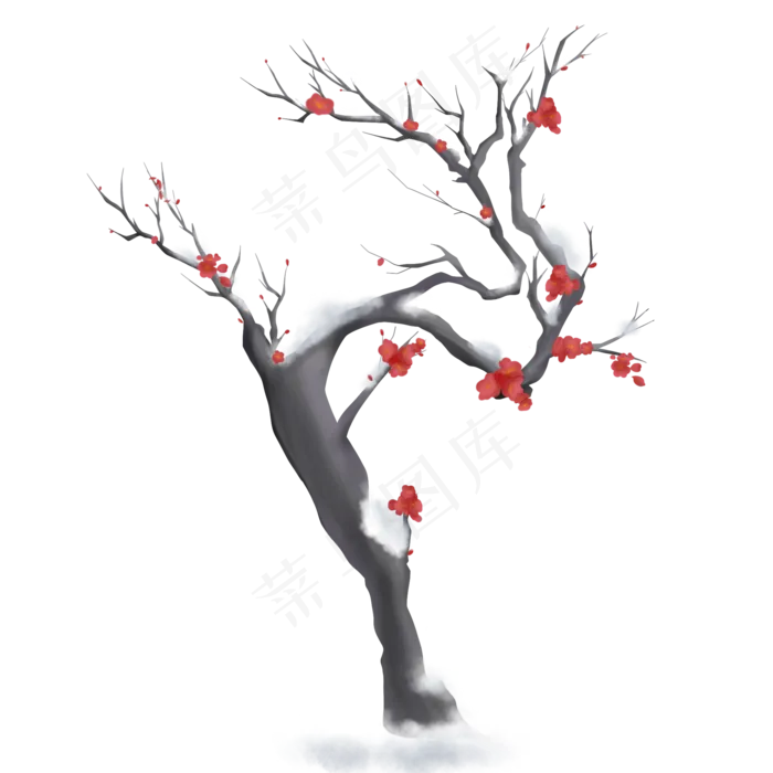 手绘雪中梅花树(2000X2000(DPI:300))psd模版下载
