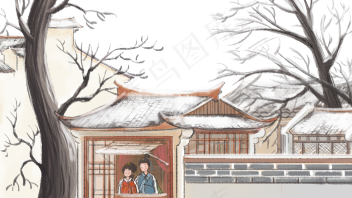 立冬主题之水墨古风建筑风景(2880X1620(DPI:300))psd模版下载