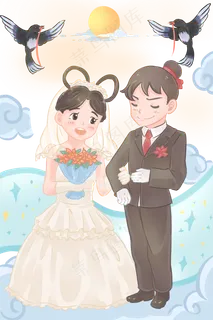 唯美梦幻浪漫卡通七夕节牛郎织女