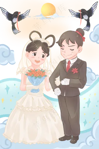 唯美梦幻浪漫卡通七夕节牛郎织女