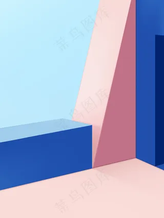 最小几何形状工作室拍摄背景，粉色和蓝色
