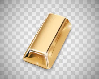 透明背景上隔离的金条。