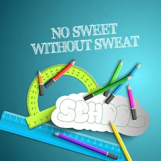 带着五颜六色的学习用品回到学校背景