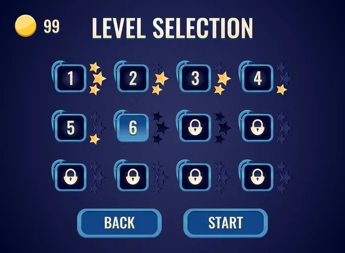 用于gui资产元素的游戏ui级别选择界面eps,ai矢量模版下载