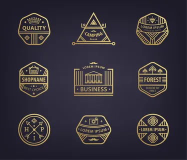 一套线性标识模板和徽章，各种时尚复古徽章，商业图标。优质抽象几何徽标