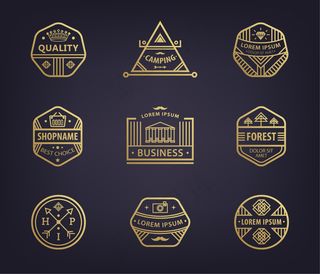 一套线性标识模板和徽章，各种时尚复古徽章，商业图标。优质抽象几何徽标