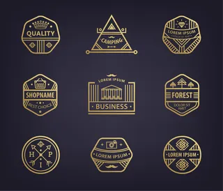 一套线性标识模板和徽章，各种时尚复古徽章，商业图标。优质抽象几何徽标