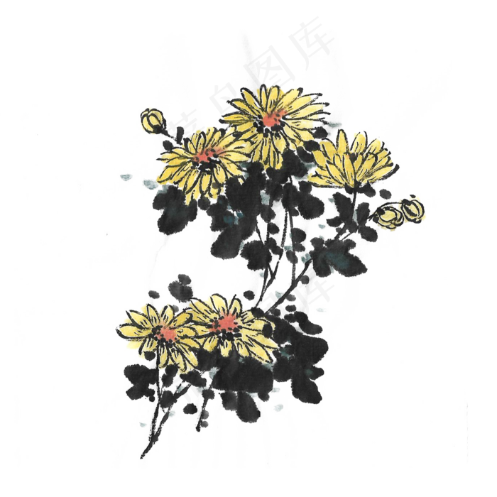 水墨风重阳节菊花(2000X2000(DPI:300))psd模版下载