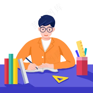 扁平化男生写字写作