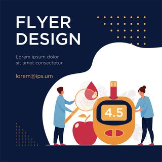 医生用放大镜和血糖仪检测血糖和血糖，诊断低血糖或糖尿病。宣传单,DM传单模板