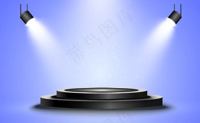 圆形讲台、台座或平台，由背景聚光灯照亮。插图。明亮的光线。上面的光。广告场所