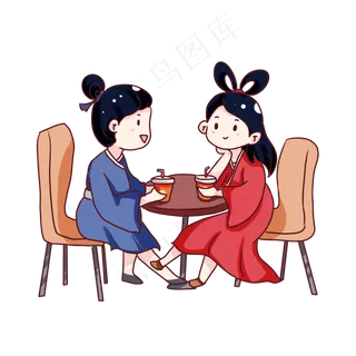 手绘卡通七夕节牛郎织女