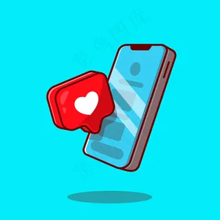 手机与爱情标志卡通图标插图。 手机与爱情标志卡通图标插图。