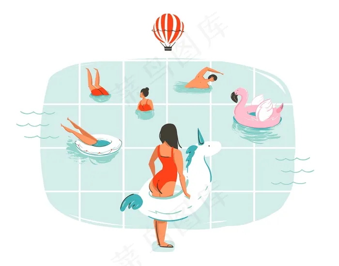 手绘卡通夏日趣味插画eps,ai矢量模版下载