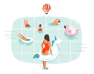 手绘卡通夏日趣味插画