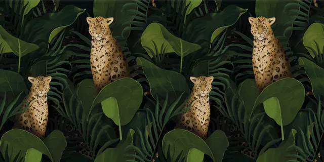 棕榈叶豹纹的奇异热带图案