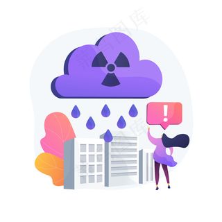 酸雨抽象概念图。酸沉降成分、水酸化问题、雨水ph测量、有害影响、有毒雨水、大气